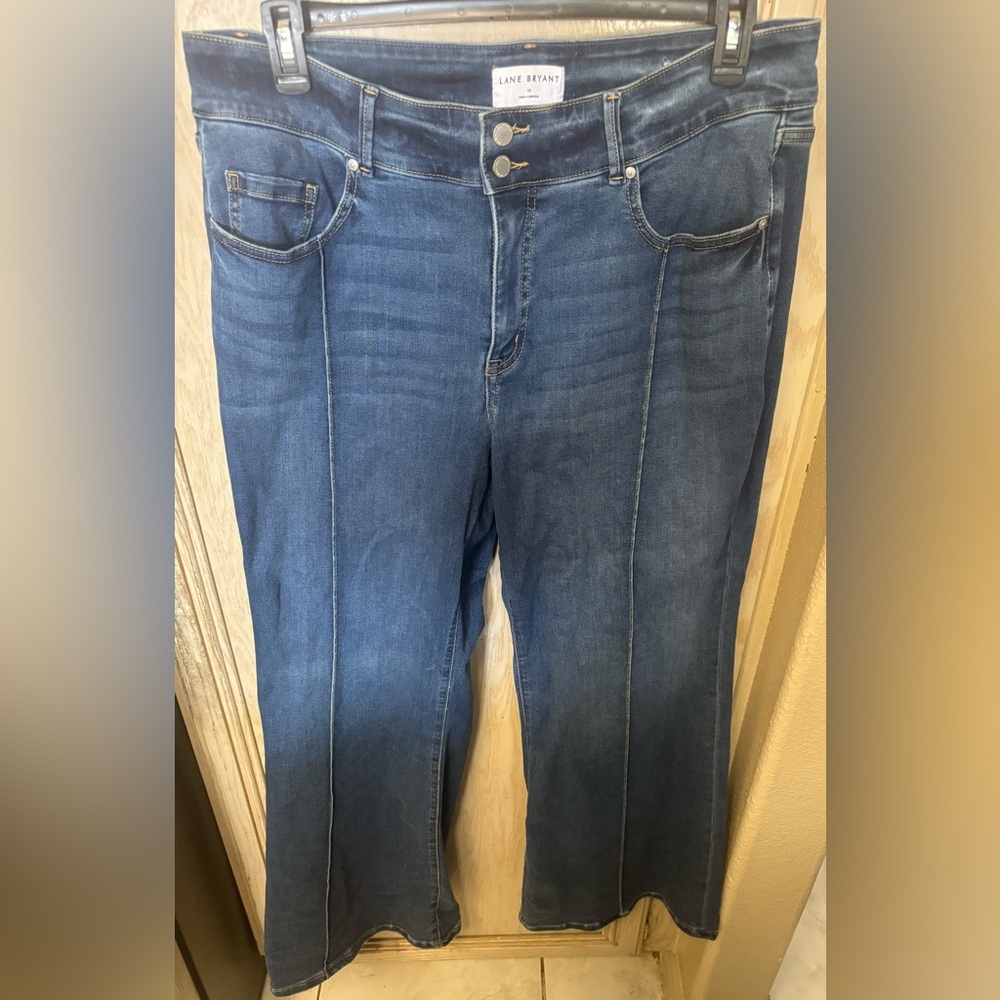 Lane‎ Bryant Blue Dark Wash High Rise Tighter Tummy Flare Jeans Women's 18 READ